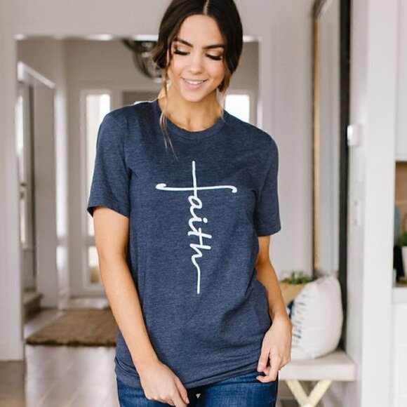 Bella Canvas Heathered Navy "Faith" Graphic Tee - Picture 4 of 4